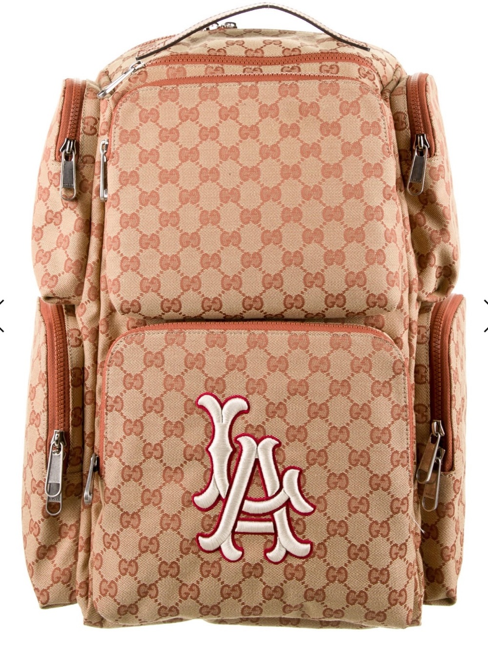 Unisex Gucci Beige Monogram Backpack with Red and White LA Patch